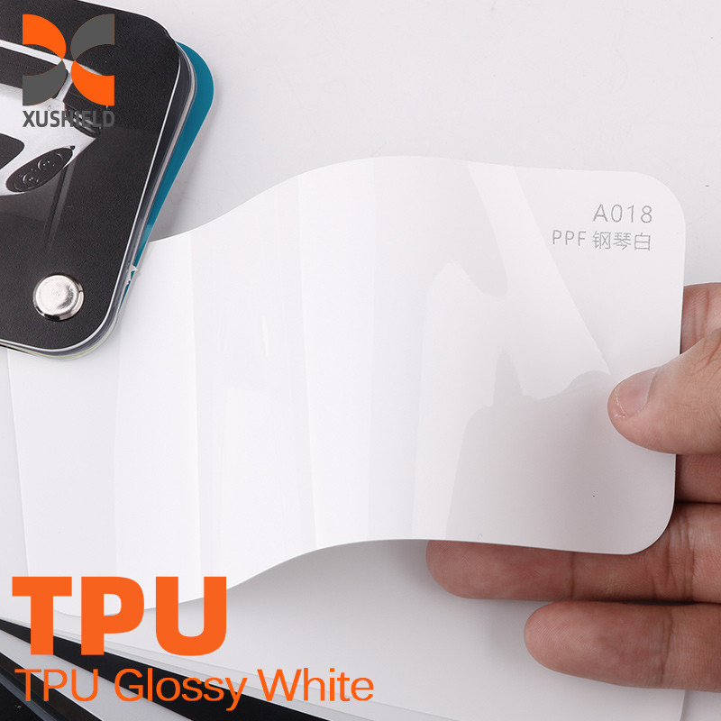 1.52x15м TPU Глянцевый белый винил воздушный пузырь Бесплатное обертывание Глянцевая небесно-серая краска Защита Умный оттенок PPF Автомобиль Цвет меняющийся пленка TPU tph PPF цвет